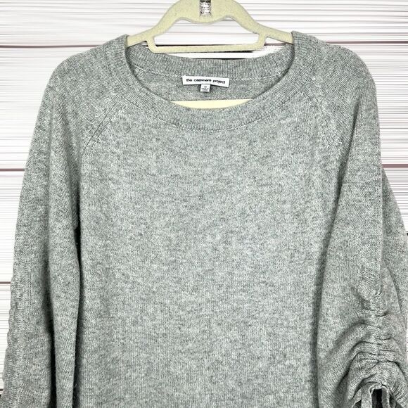 The Cashmere Project Cashmere Sweater Ruched Tie 3/4 Sleeve Gray Crew Neck M - Picture 2 of 11